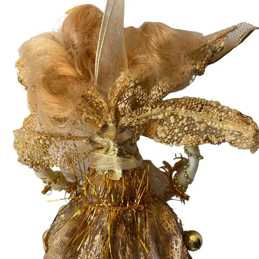 Golden Christmas angel fairy mini‎ doll ornament pearl skirt gilded wings tinsel